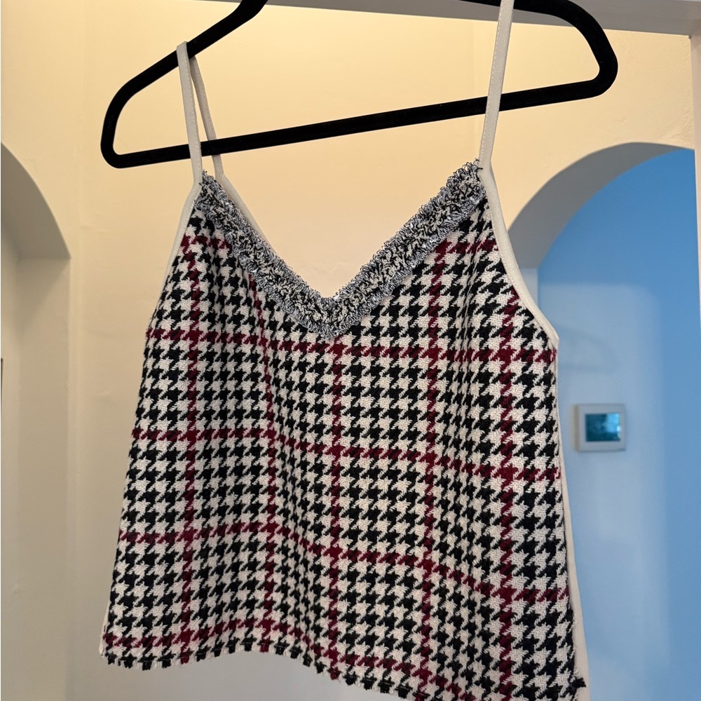 Zara Black and White Houndstooth Camisole with Red Accents